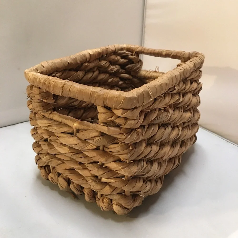 Woven Storage Basket Home Decor Small Tan Water Hyacinth Rectangular Farmhouse